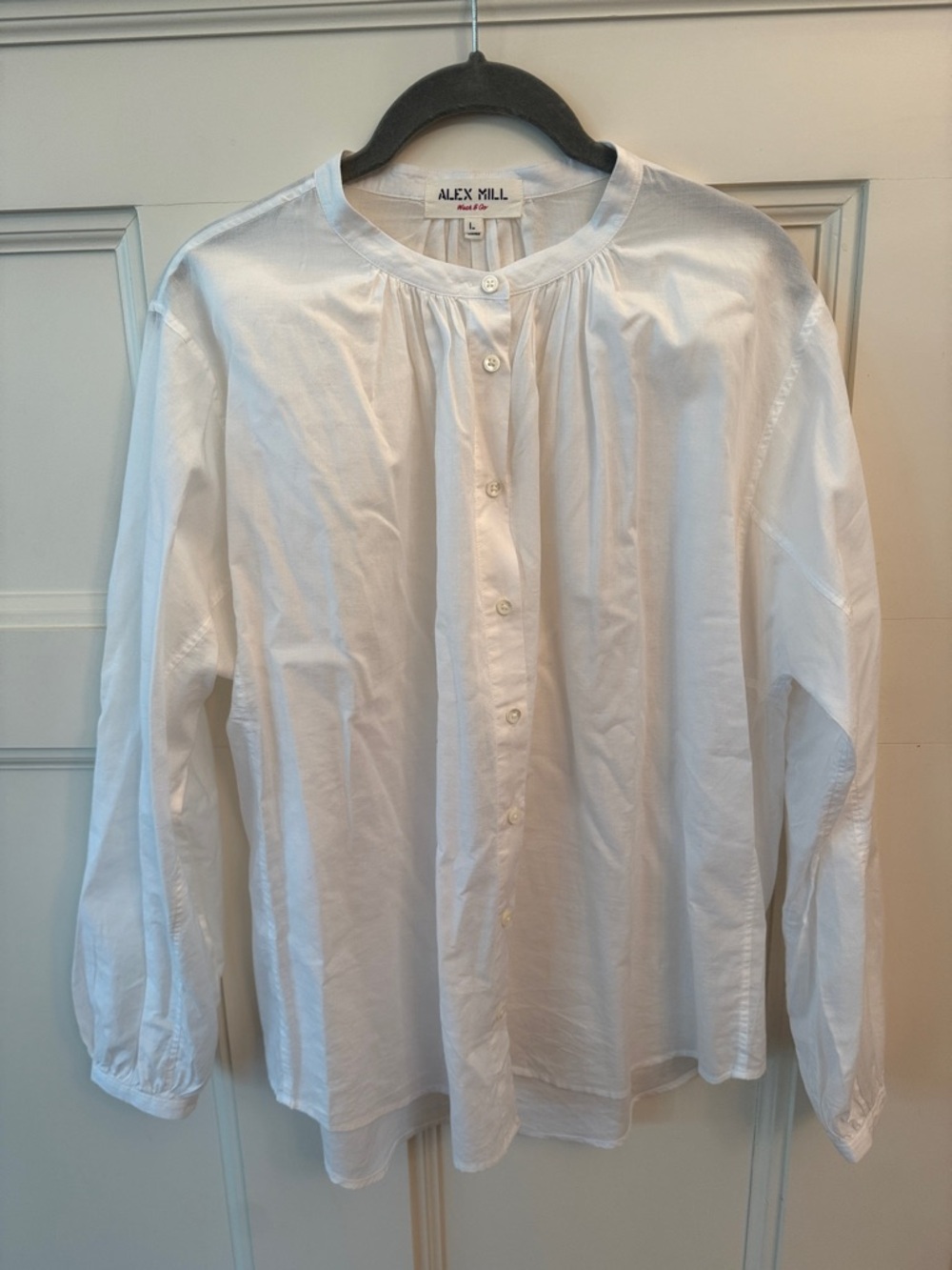 Alex Mill White Band-Collar Button-Down Shirt